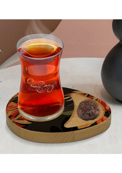 Yaprak Desenli Doğal Ahşap Çay Bardağı Sunum Seti, 11 Kişilik, Renkli Doğal Tasarım fiyatları