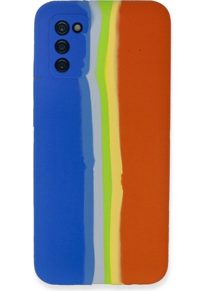 Samsung Galaxy A03S Kılıf Ebruli Lansman Silikon - Mavi-Turuncu Svlrs