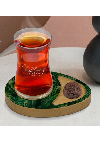 Yaprak Desenli Doğal Ahşap Çay Bardağı Sunum Seti 9 Kişilik fiyatları