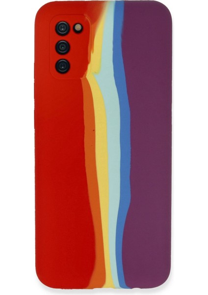 Samsung Galaxy A03S Kılıf Ebruli Lansman Silikon - Kırmızı-Mor Svlrs