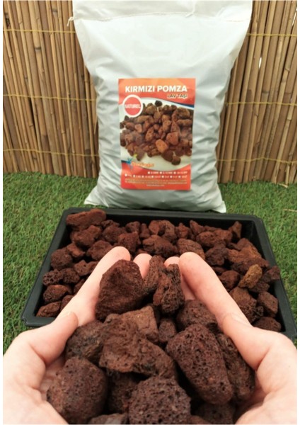 Doğal Kırmızı Pomza Taşı, Bahçe ve Tarım Dekoru, 3 Kg, 1-2 cm modelleri
