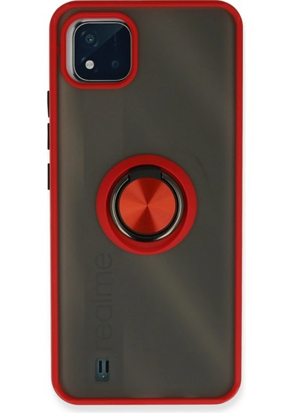 Realme C11 2021 Kılıf Montreal Yüzüklü Silikon Kapak - Kırmızı Svlrs