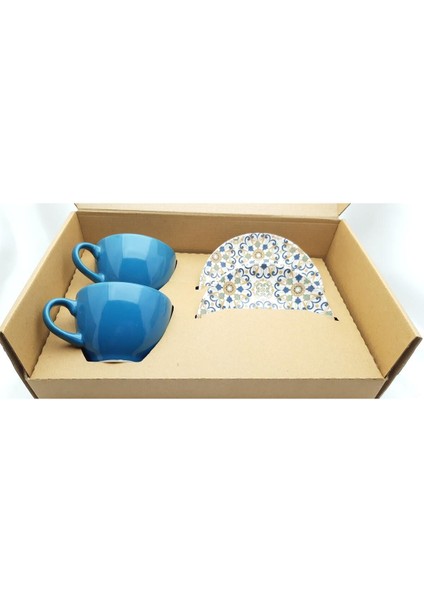 Mavi Dijital Baskılı Çift Kişilik Seramik Çay Fincanı Takımı, Şık ve Dekoratif modelleri