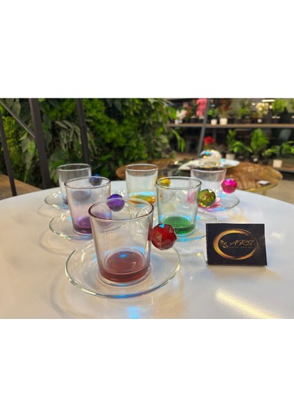 Renkli Kristal Çay ve Kahve Fincanı Takımı 12 Parça, 6 Kişilik, Şık ve Zarif Tasarım fırsatları