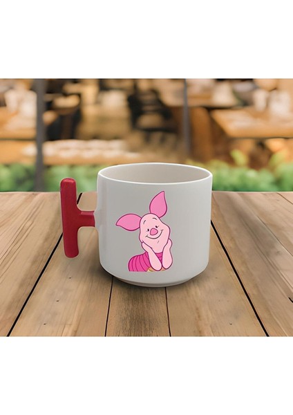 El Yapımı Piglet Baskılı 200 ml Beyaz Seramik Kupa, Şık ve Kullanışlı Tasarım