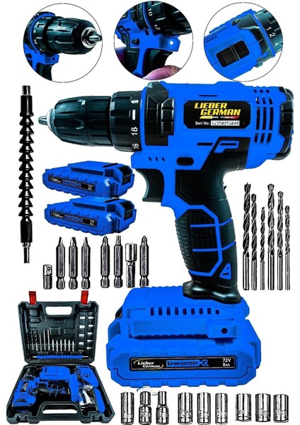 Darbeli 58V 10AH Çift Akülü Metal Şanzuman Set, Vidalama Matkap, 27 Parça modelleri