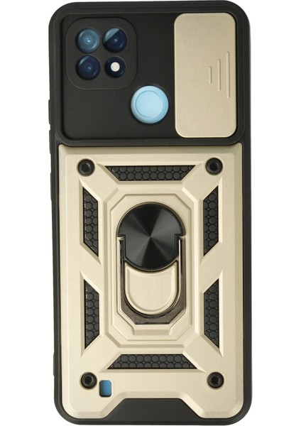Realme C21 Kılıf Pars Lens Yüzüklü Silikon - Gold Svlrs