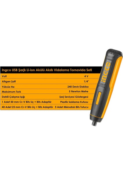 USB Şarjlı, Akülü, Akıllı Vidalama Tornavida Seti, Pratik ve Güçlü Performans Sağlar.