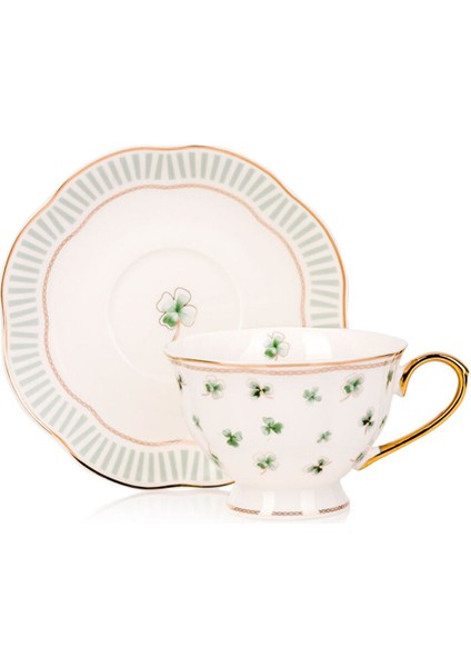 Yeşil Yonca Desenli 2 Kişilik Porselen Çay Fincan Takımı 220 ml fırsatları