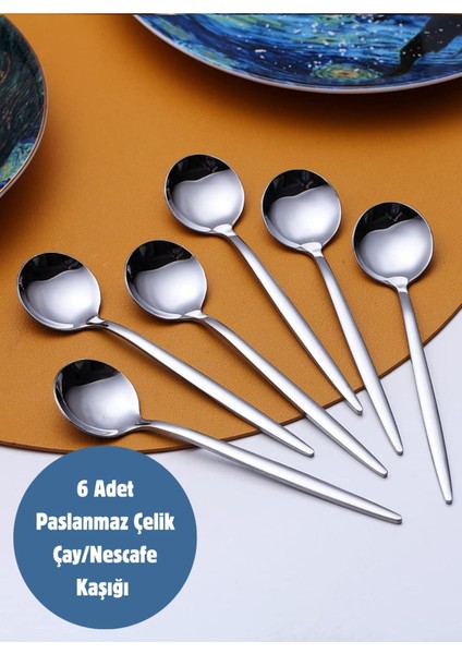 6'lı Paslanmaz Çelik Yuvarlak Çay ve Nescafe Kaşığı, 13.5 Cm, Şık ve Dayanıklı Set