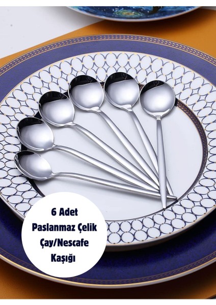 6'lı Paslanmaz Çelik Yuvarlak Çay ve Nescafe Kaşığı, 13.5 Cm, Şık ve Dayanıklı Set fiyatları