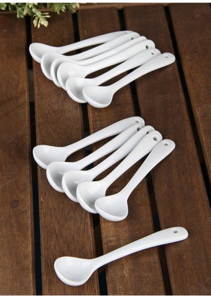 12'li Beyaz Porselen Çay ve Baharat Kaşığı Seti, Çok Renkli, Şık ve Kullanışlı