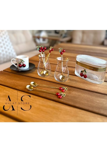 6'lı Kiraz Desenli Çay, Kahve ve Tatlı Kaşığı Seti modelleri
