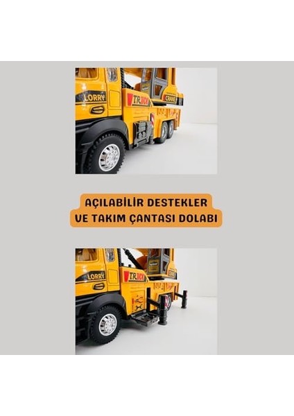 Metal Kasa Sesli ve Işıklı Çek Bırak Inşaat Araçları Serisi Kule Vinç Kepçe 30 cm (Kule Vinç) fiyatları