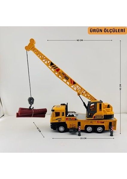 Metal Kasa Sesli ve Işıklı Çek Bırak Inşaat Araçları Serisi Kule Vinç Kepçe 30 cm (Kule Vinç) modelleri