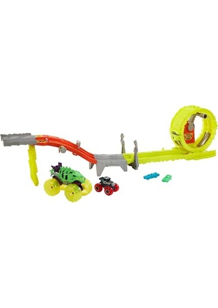 Wheels Monster Trucks Power Smashers Oyun Seti Devasa Skelesaurus, 1:64 Ölçekli Bone Shaker ve 2 Ezilmiş Araba ile Hot Wheels Monster Trucks Power Smashers Oyun Seti HXT05 modelleri