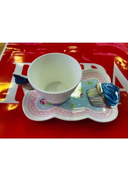 Çok Renkli Cup Cake Desenli 2'li Nescafe Fincan Seti
