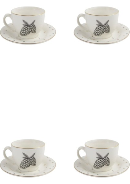 Beyaz 215CC 4'lü Tabaklı Çay Fincan Seti