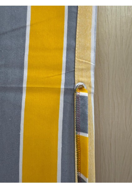 Sarı Gri Balkon Perdesi, Çardak Perdesi, Korniş Düğmeli ve Kuş Gözü Delikli Balkon Perdesi