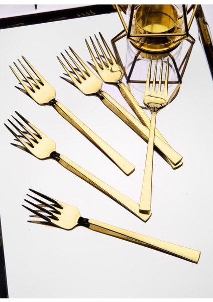 6'lı Titanyum Gold Tatlı Çatal Takımı, Şık ve Dayanıklı Mutfak Aksesuarı