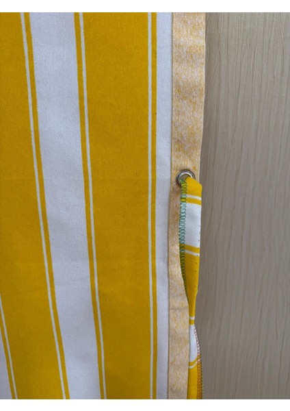 Sarı Beyaz Balkon Perdesi, Çardak Perdesi, Korniş Düğmeli ve Kuş Gözü Delikli Balkon Perdesi