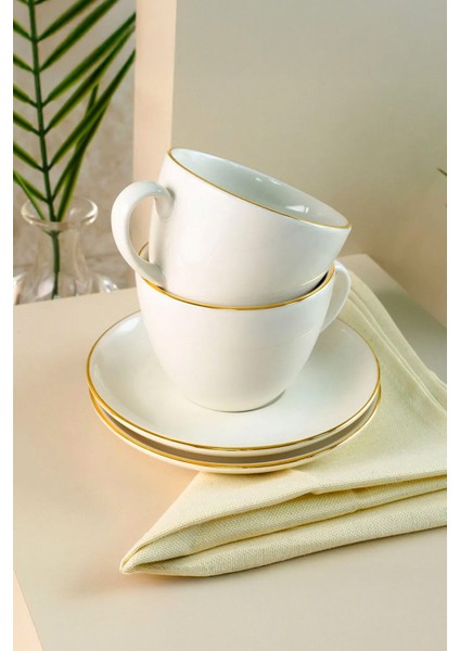 Krem 4 Parça Gold Detaylı 2 Kişilik Fincan Takımı Bej Renk