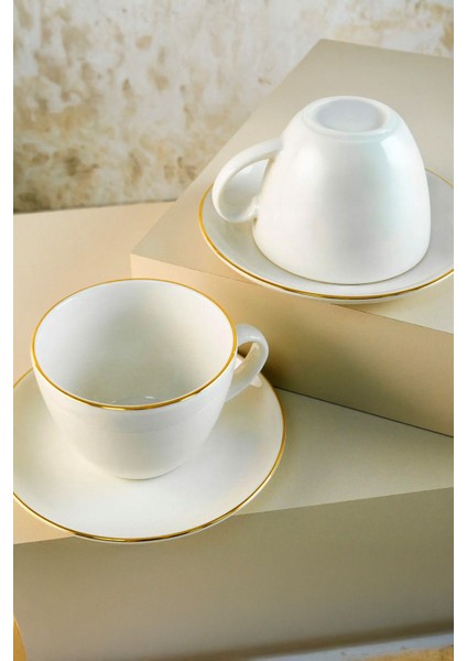 Krem 4 Parça Gold Detaylı 2 Kişilik Fincan Takımı Bej Renk fiyatları