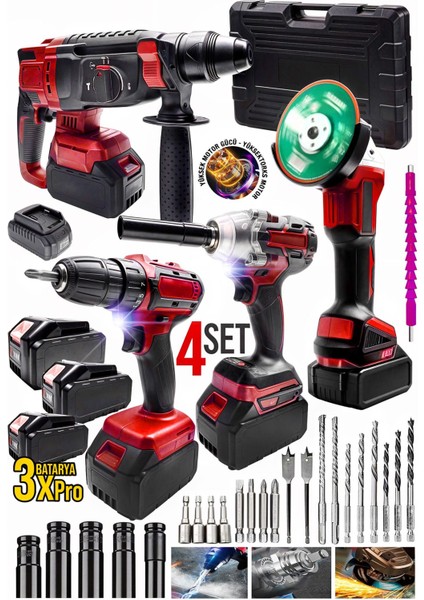 Şarjlı Darbeli 4'lü Set 125MM Taşlama, Matkap, Somun Sökme Hediye modelleri