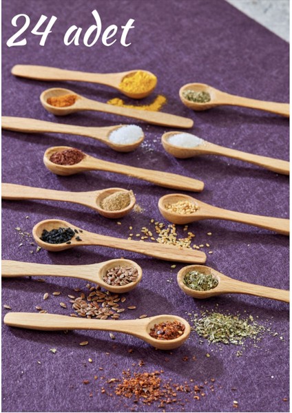 24 Adet Ahşap Baharat ve Reçel Kaşığı, 11 Cm, Şık ve Dayanıklı Set
