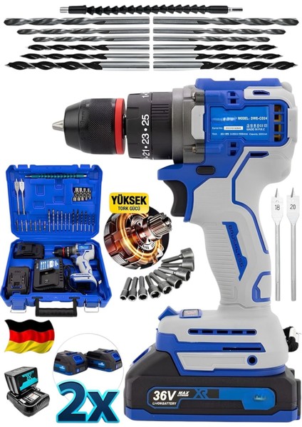 Şarjlı 970F Kömürsüz Motor Çelik Mandren Akülü Darbeli Matkap 10MM Mavi fiyatları