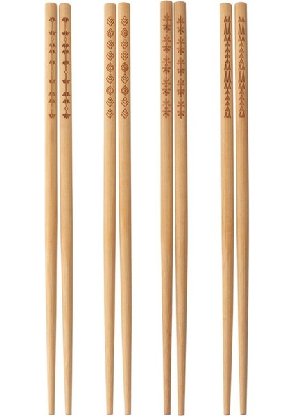 Doğal Bambu Yemek Çubuğu, 4 Çift, Kahverengi, Şık ve Kullanışlı.
