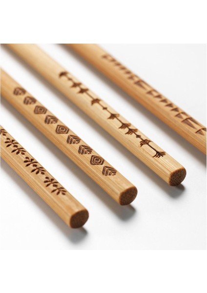 Doğal Bambu Yemek Çubuğu, 4 Çift, Kahverengi, Şık ve Kullanışlı.