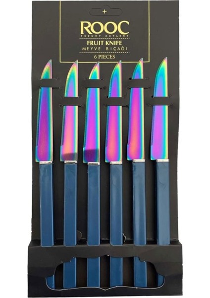 Lacivert 6'lı Meyve Bıçak Seti, Lazer Kesim, Şık ve Kullanışlı Tasarım