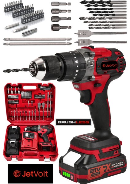 Kırmızı 21V Çelik Mandrenli Kömürsüz Darbeli Şarjlı Matkap Vidalama