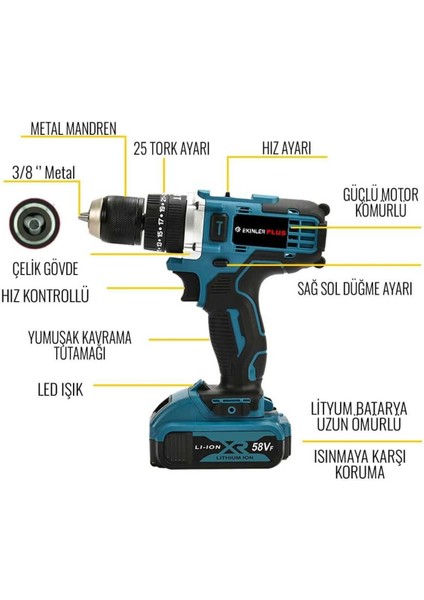 24 Parça Şarjlı Vidalama Matkap Seti, Çelik Mandrenli, Güçlü ve Çok Amaçlı fiyatları