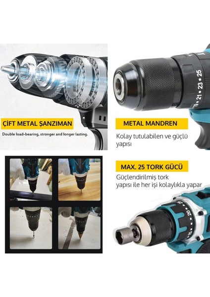 24 Parça Şarjlı Vidalama Matkap Seti, Çelik Mandrenli, Güçlü ve Çok Amaçlı modelleri