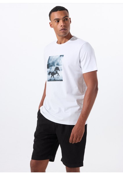 Bisiklet Yaka Baskılı Beyaz Erkek T-Shirt M5WM-TST1052 fiyatları