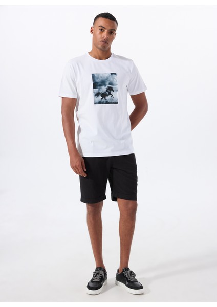 Bisiklet Yaka Baskılı Beyaz Erkek T-Shirt M5WM-TST1052 modelleri