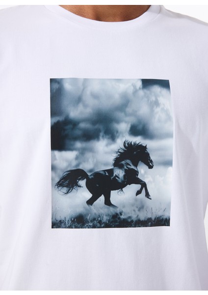 Bisiklet Yaka Baskılı Beyaz Erkek T-Shirt M5WM-TST1052 indirimleri