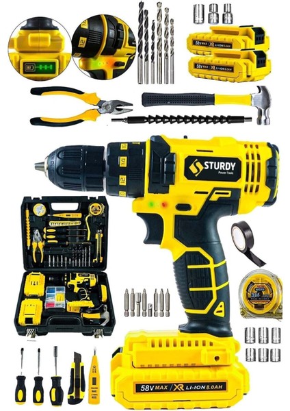 Çift Akülü Metal Şanzuman Turbo Şarjlı Matkap 99 Parça Set
