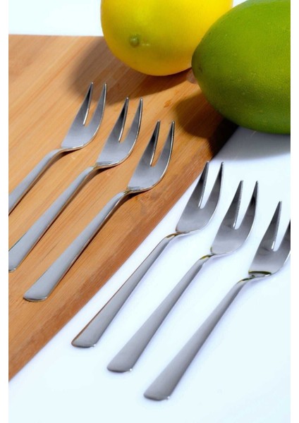 6 Adet Metalik Limon ve Zeytin Fondü Çatalı Seti