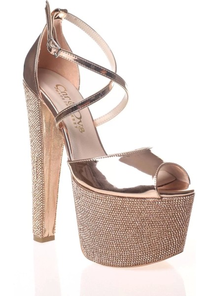 Kadın Moda Şık Gold Ayna Ökçe Poli Taş Yüksek Topuk Topuklu Düğün Nişan Gece Abiye Ayakkabı fiyatları