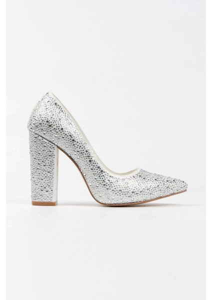 Kadın Moda Şık Gold Sultan Taşlı Klasik Sivri Kalın Düğün Nişan Gece Abiye Ayakkabı