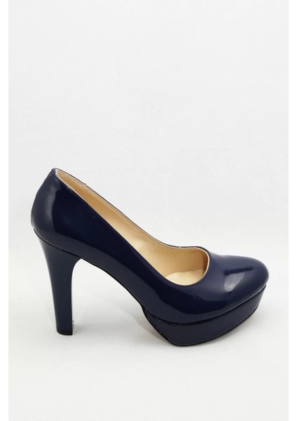 Kadın Moda Şık Lacivert Klasik Topuklu Ayakkabı Topuklu Düğün Nişan Gece Abiye Ayakkabı