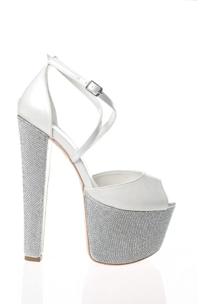 Kadın Moda Şık Gold Ayna Ökçe Poli Taş Yüksek Topuk Topuklu Düğün Nişan Gece Abiye Ayakkabı