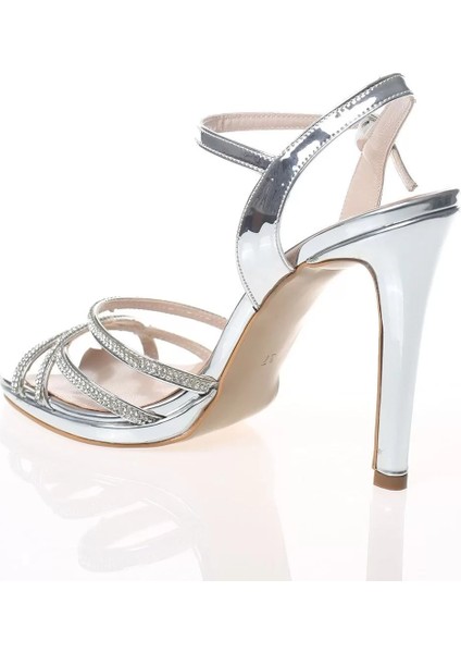 Kadın Moda Şık Gümüş Ayna Sonsuz Taşlı Topuklu Zarif Tasarım Düğün Nişan Gece Abiye Ayakkabı fırsatları