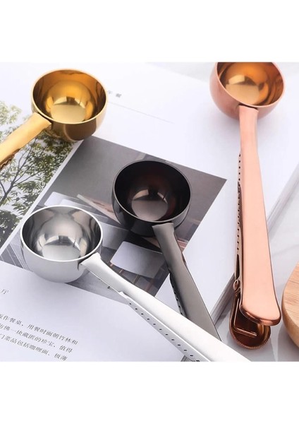 Bronz Kahve Ölçü Kaşığı ve Paket Klipsi, Şık ve Kullanışlı Set modelleri
