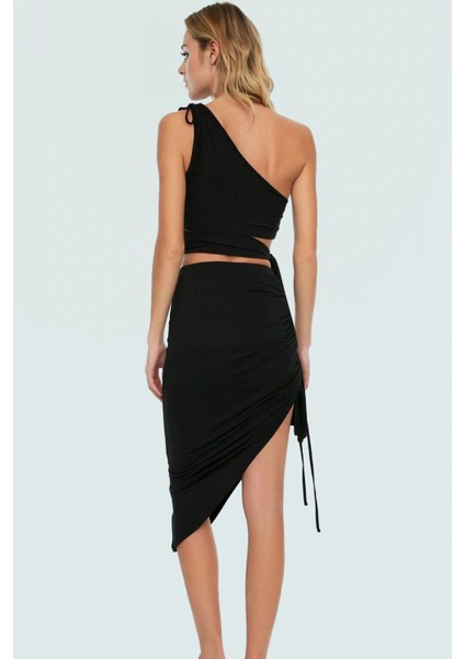 Kadın Tek Omuzlu Örme Bluz Etek Takım Yazlık Plaj Elbisesi Uzun Ömürlü Rahat ve Şık Kaliteli Işçilik modelleri