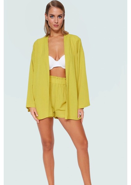 Dokuma Kimono Şort Takım Yazlık Plaj Seti Rahat V Yaka Premium Kalite Uzun Ömürlü Trend Tasarım