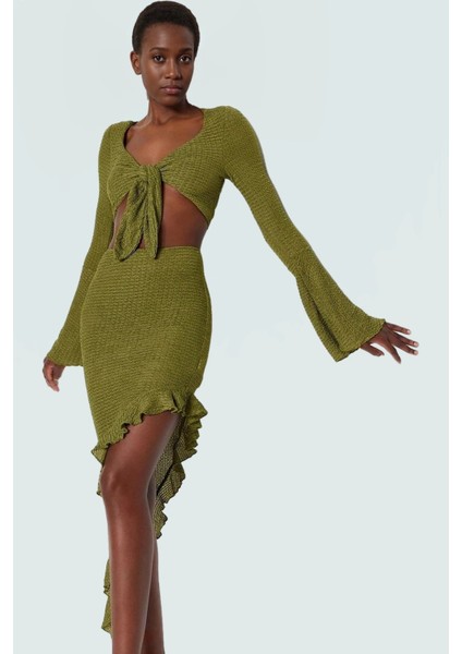 V Yaka Fitted Gofre Dokuma Bluz Etek Plaj Takımı Yüksek Kalite Günlük Kullanım Için